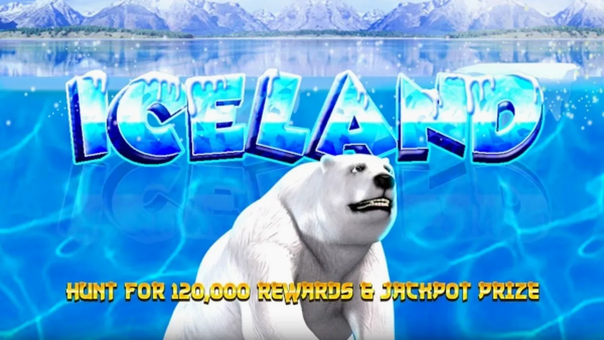 Cenário temático de gelo e montanhas nórdicas do slot Iceland